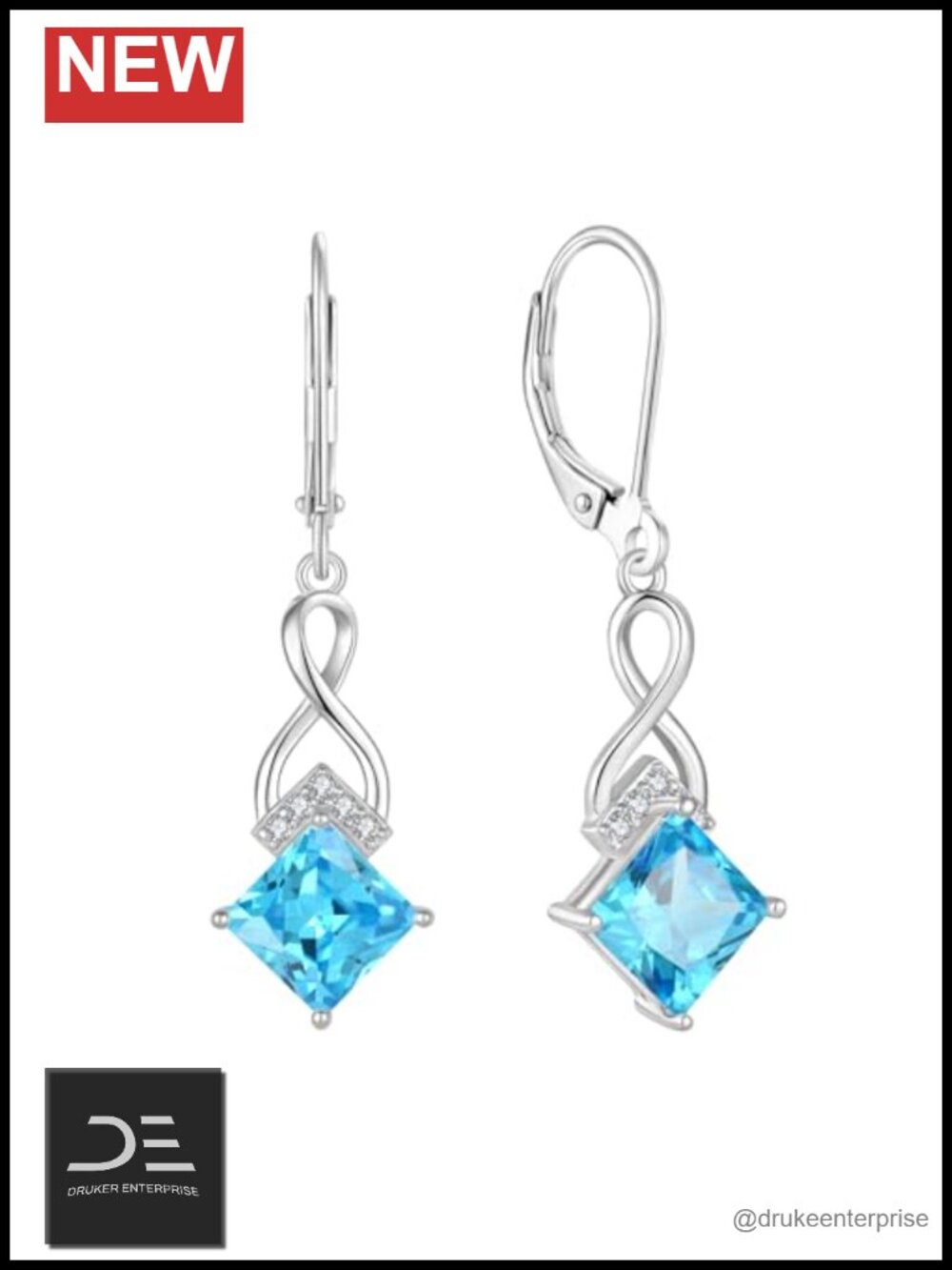 Sterling Silver Infinity Dangle Leverback Earrings Cubic Zirconia Drop